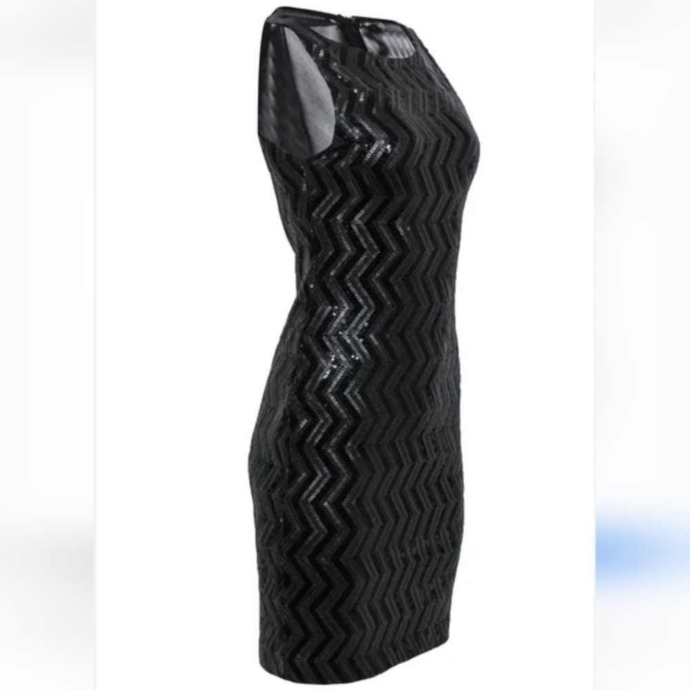 Alice +Olivia Black Sequin Chevron Dress w/Back Detail Women's Sz 8